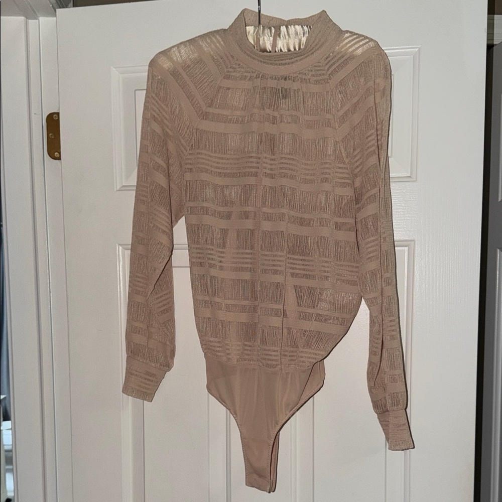 BCBG Tan Sheer Bodysuit